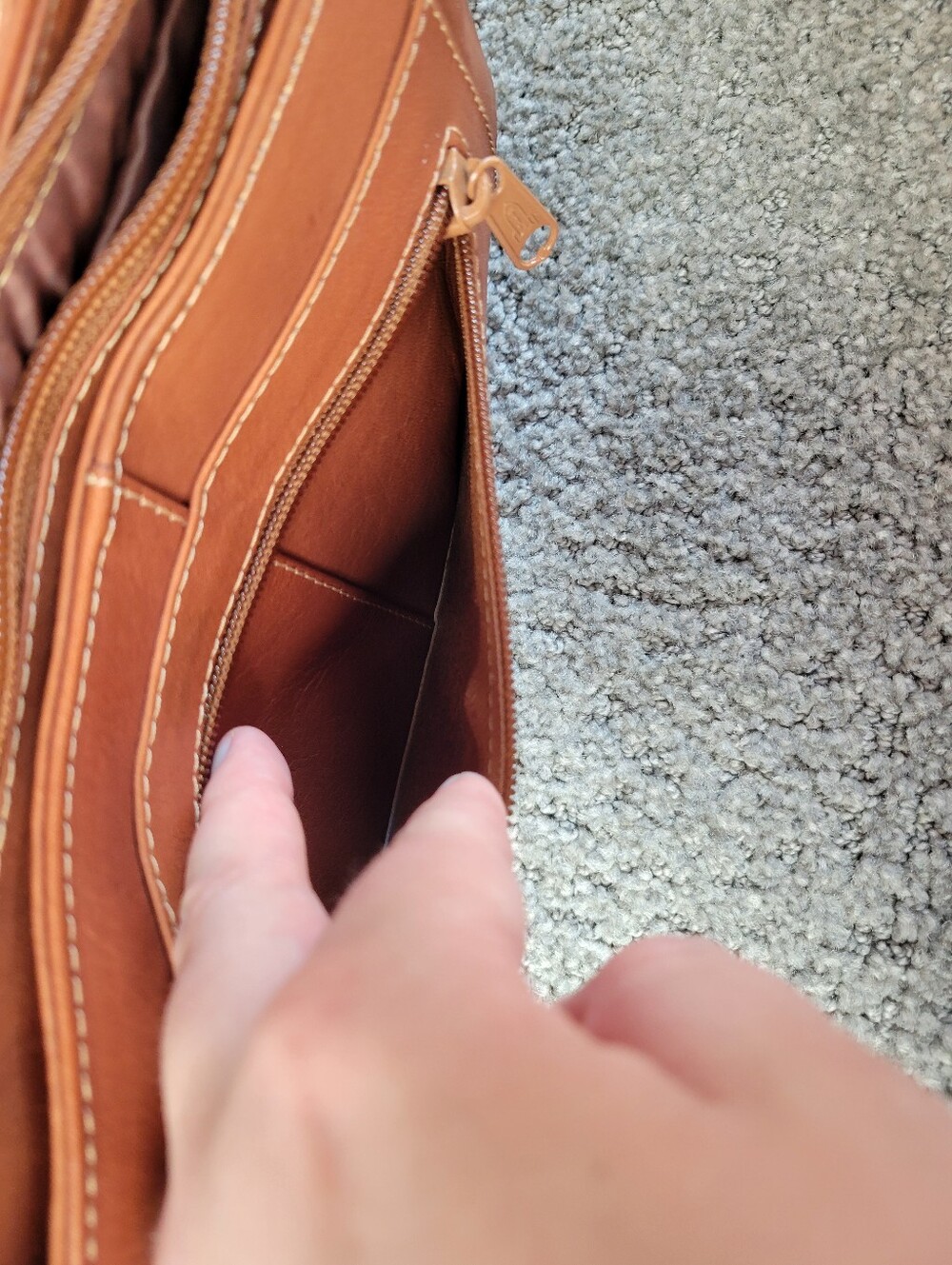 Genuine Leather Orange Brown Baguette Shoulder Bag 7" x 12.5" x 3" - Picture 8 of 14